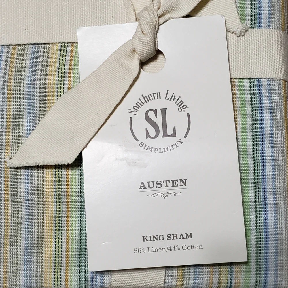 2 Southern Living Austen Stripe Linen King Pillow Shams
